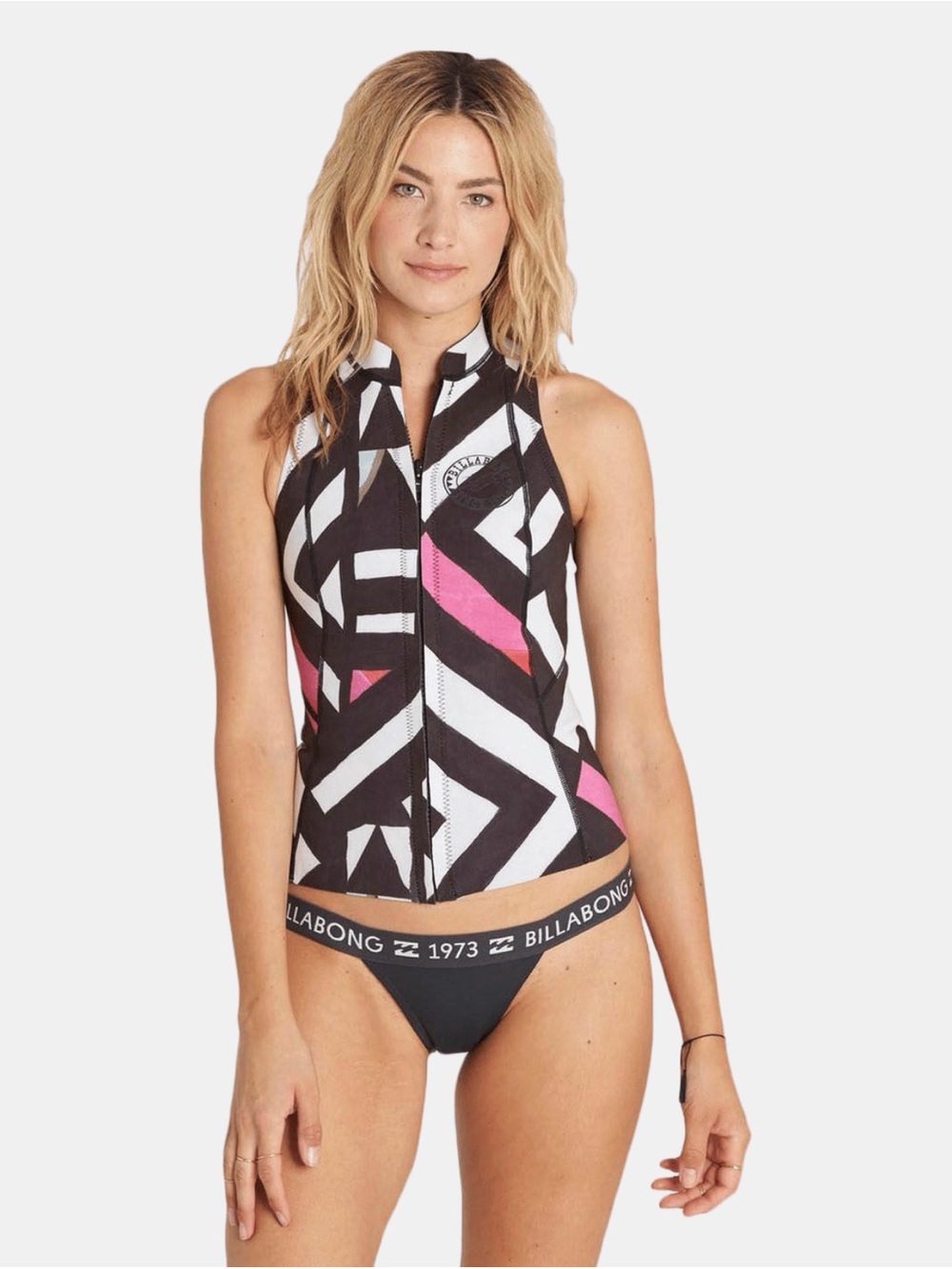 Billabong Women’s Salty Dayz Black White & Pink Zip-Front Neoprene Swim Vest